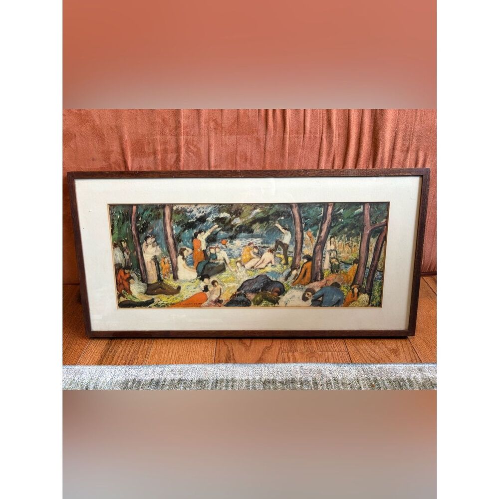 Abraham Walkowitz "Bathers" Park Scene Vintage NYC Gallery Framed Art Print